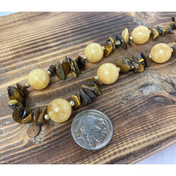 Vintage Tigers Eye Chip & Agate Beaded Necklace 17” L - Picture 7 of 8